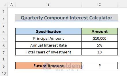 Create Quarterly Compound Interest Calculator in Excel