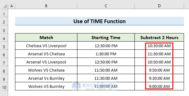 Subtract Hours with Excel TIME Function