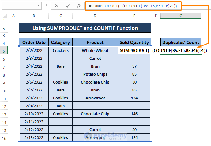 sumproduct sumif 1-Count Duplicates in Excel Ignoring Blanks
