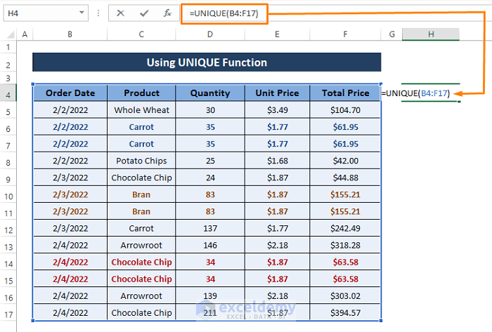 unique function-Excel Advanced Filter Unique Records Only