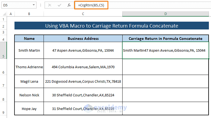 Formula insertion-Carriage Return in Excel Formula to Concatenate
