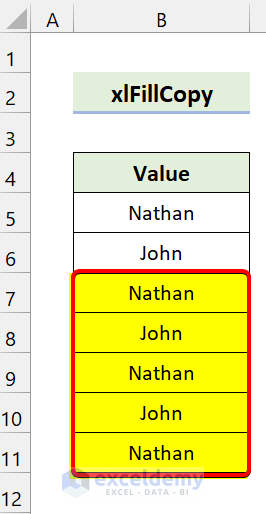 Examples of AutoFill Type in Excel VBA