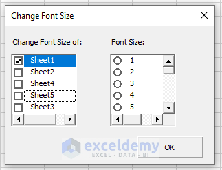 Loading UserForm to Change Font Size of the Whole Sheet with Excel VBA