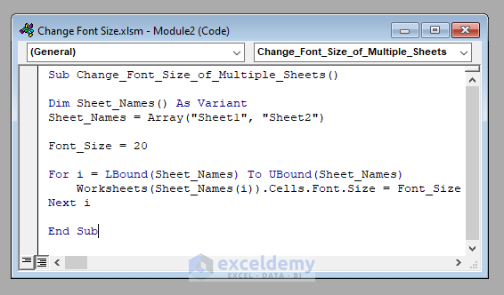 VBA Code to Change Font Size of the Whole Sheet with Excel VBA