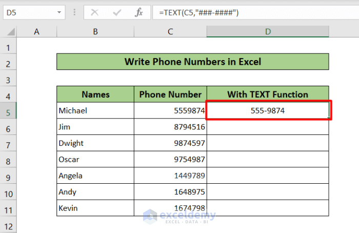 phone number with text function