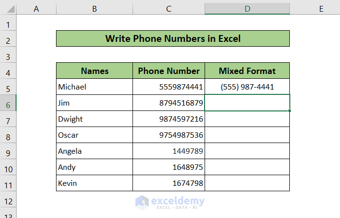writting first mixed format phone number