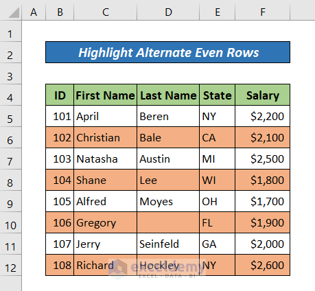 Highlight a Row in Excel