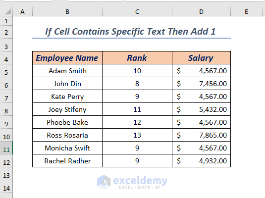 Sample Dataset of Excel If Cell Contains Specific Text Then Add 1