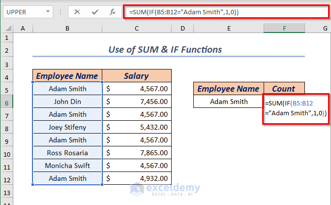 Using Excel SUM & IF Functions to Add 1 If Cell Contains Specific Text