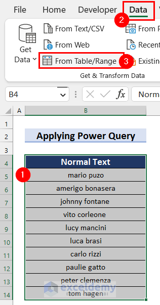 Using From Table Option to Capitalize Each Word in Excel