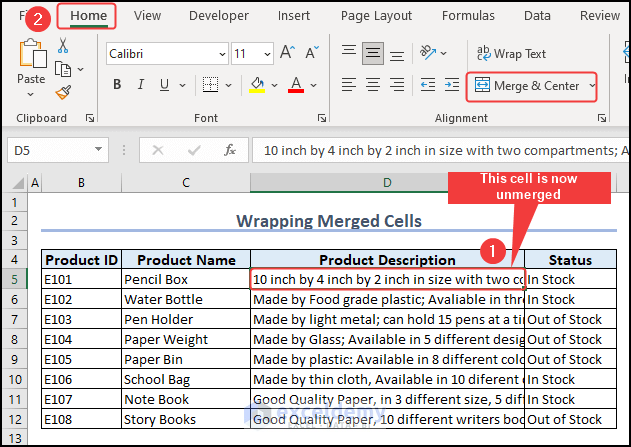 Showing Unmerged Cell
