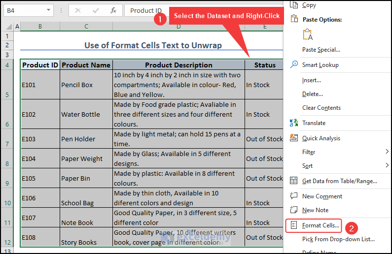 selecting Format Cells Feature