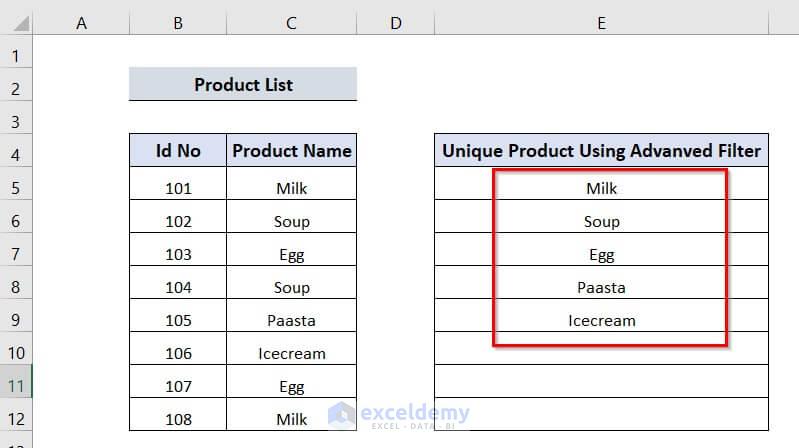 How to Extract Unique Items from a List in Excel