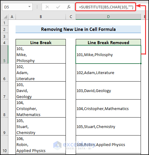 Remove new line in cell formula