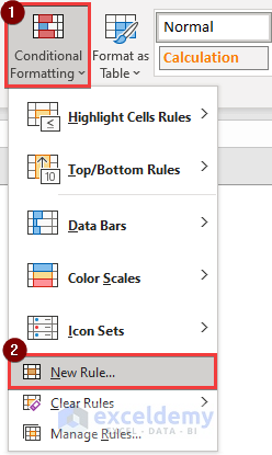 Creating new conditional formatting rule