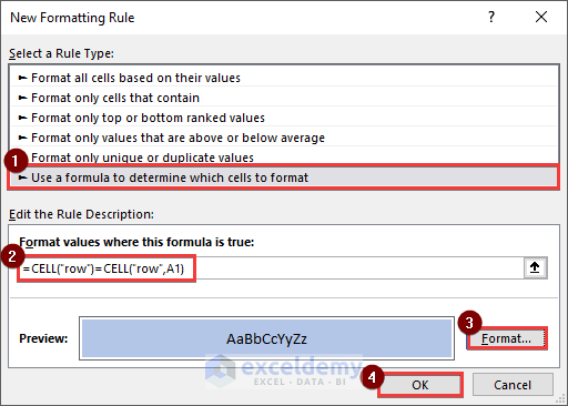 Setting up new formatting rule