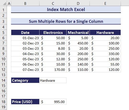 GIF of sum multiple rows for single criteria