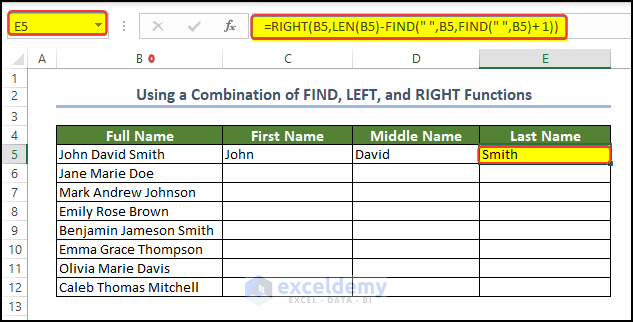 Use of Right Len and Find function to Find the Last part of the name