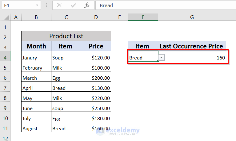 Find Last Occurrence of a Value in a Column in Excel 