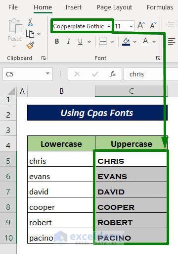 Use Excel Caps Fonts to Convert Lowercase to Uppercase