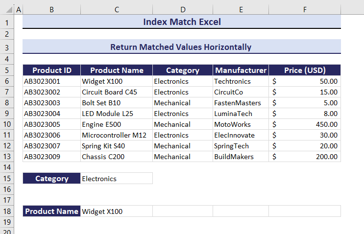 Return Match Values Horizontally gif