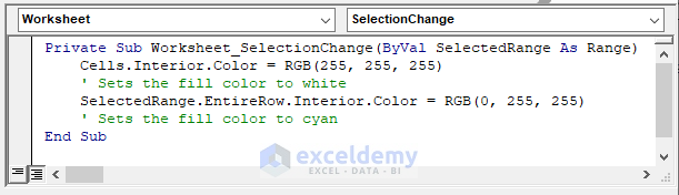 VBA code highlight row while scrolling