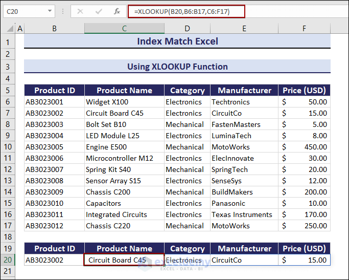 Use of the XLOOKUP function
