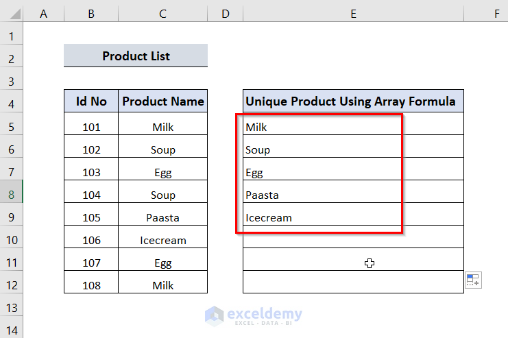 Extract Unique Items from a List using Array Formula