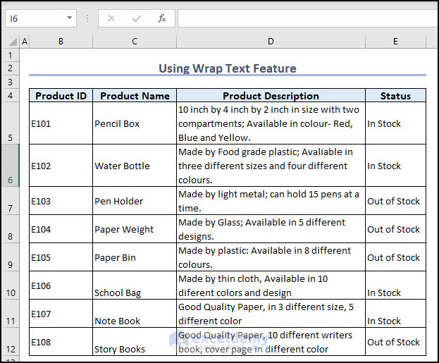 Wrapped Excel Cell using Wrap Text Feature