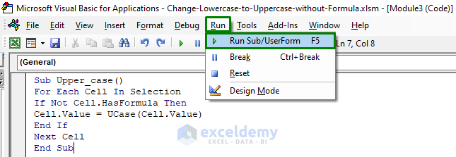 Use Excel VBA to Convert Lowercase Letters to Uppercase