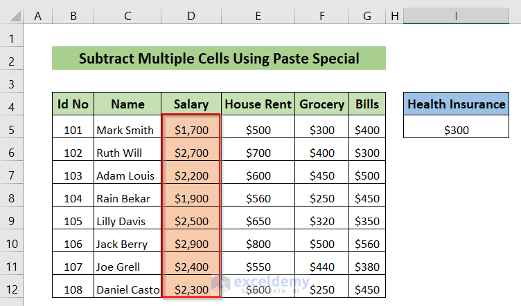 How to Subtract Multiple Cells in Excel