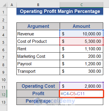 Calculate Operating Profit Percentage in Excel