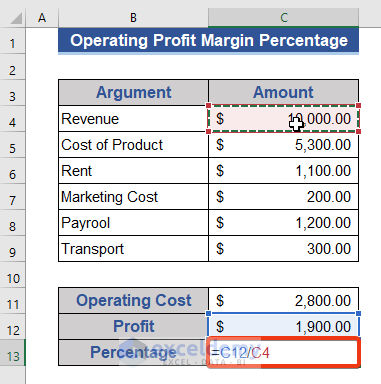 Calculate Operating Profit Percentage in Excel