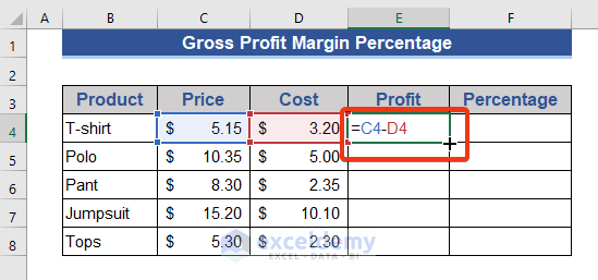 Gross Profit Percentage Formula in Excel