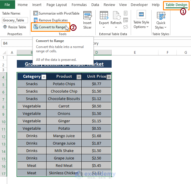 Convert to Range-Excel Unable to Merge Cells in Table