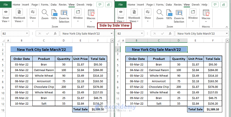 Dataset-Excel View Side by Side Not Working