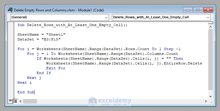 VBA Code to Delete Empty Rows and Columns in Excel VBA