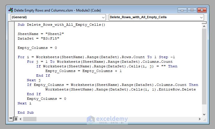 VBA Code to Delete Empty Rows and Columns in Excel VBA