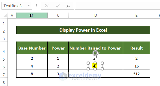 Utilizing the Superscript Format Command in Format Cell Option to Display Power in Excel
