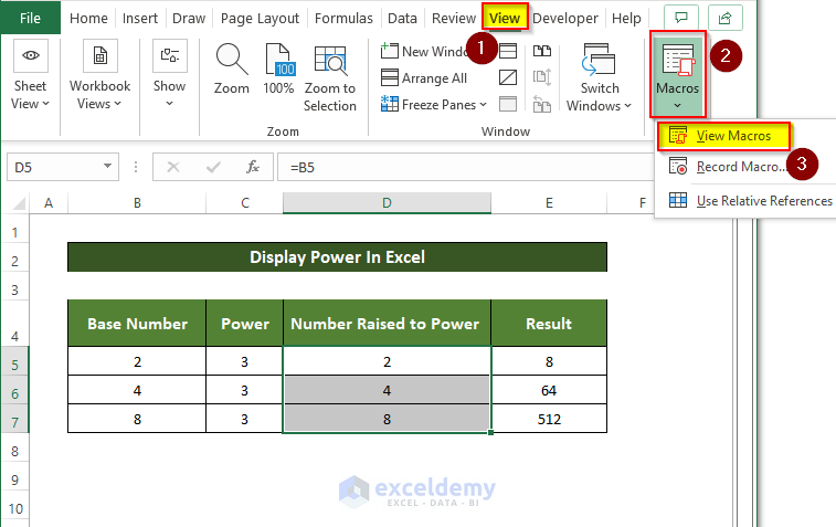 Using VBA Macro to Display Power in Excel