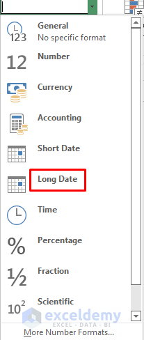 Display Day of Week from Date Using Long Date Format 