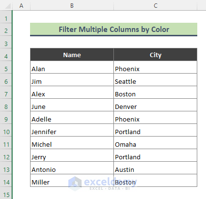 2 Methods to Filter Multiple Columns by Color in Excel