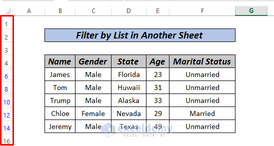 excel filter by list in another sheet by advance filter