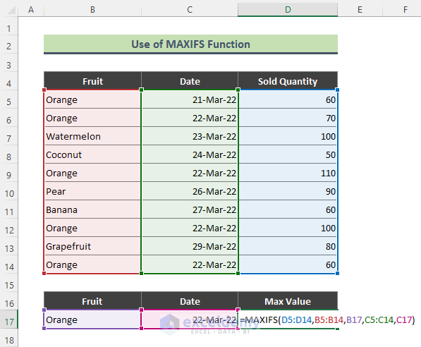 Excel MAXIFS Function to Calculate Max Value in a Range