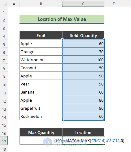 Find Location of Max Value in a Range with Excel Formula