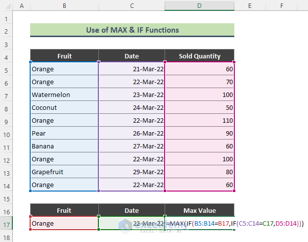 Combine Excel MAX and IF Functions to Get Max Value in a Range