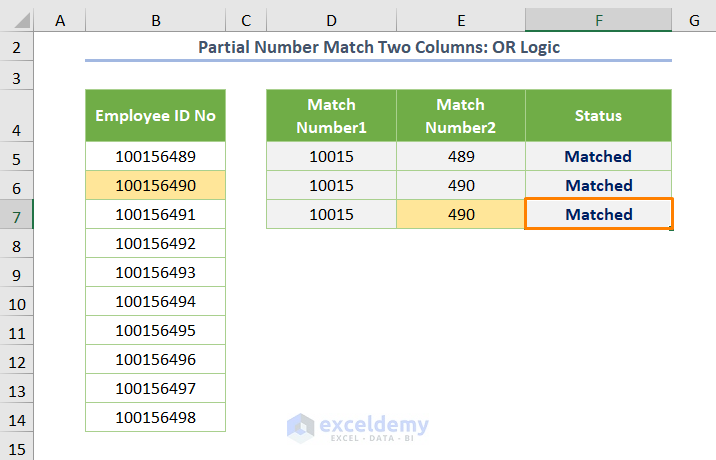 Partial Number Match for Two Columns Using OR Logic