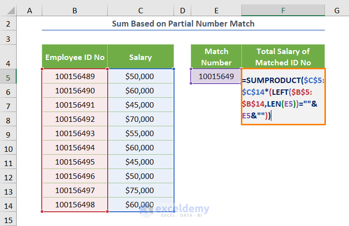 Sum Based on Partial Number Match