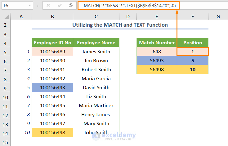 Excel Formula for Partial Number Match Using MATCH and TEXT Functions