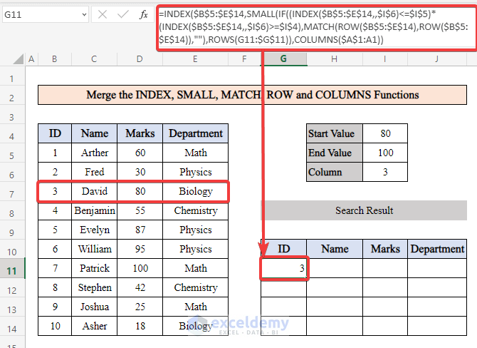 Merge the INDEX, SMALL, MATCH, ROW, and COLUMNS Functions to Extract Data